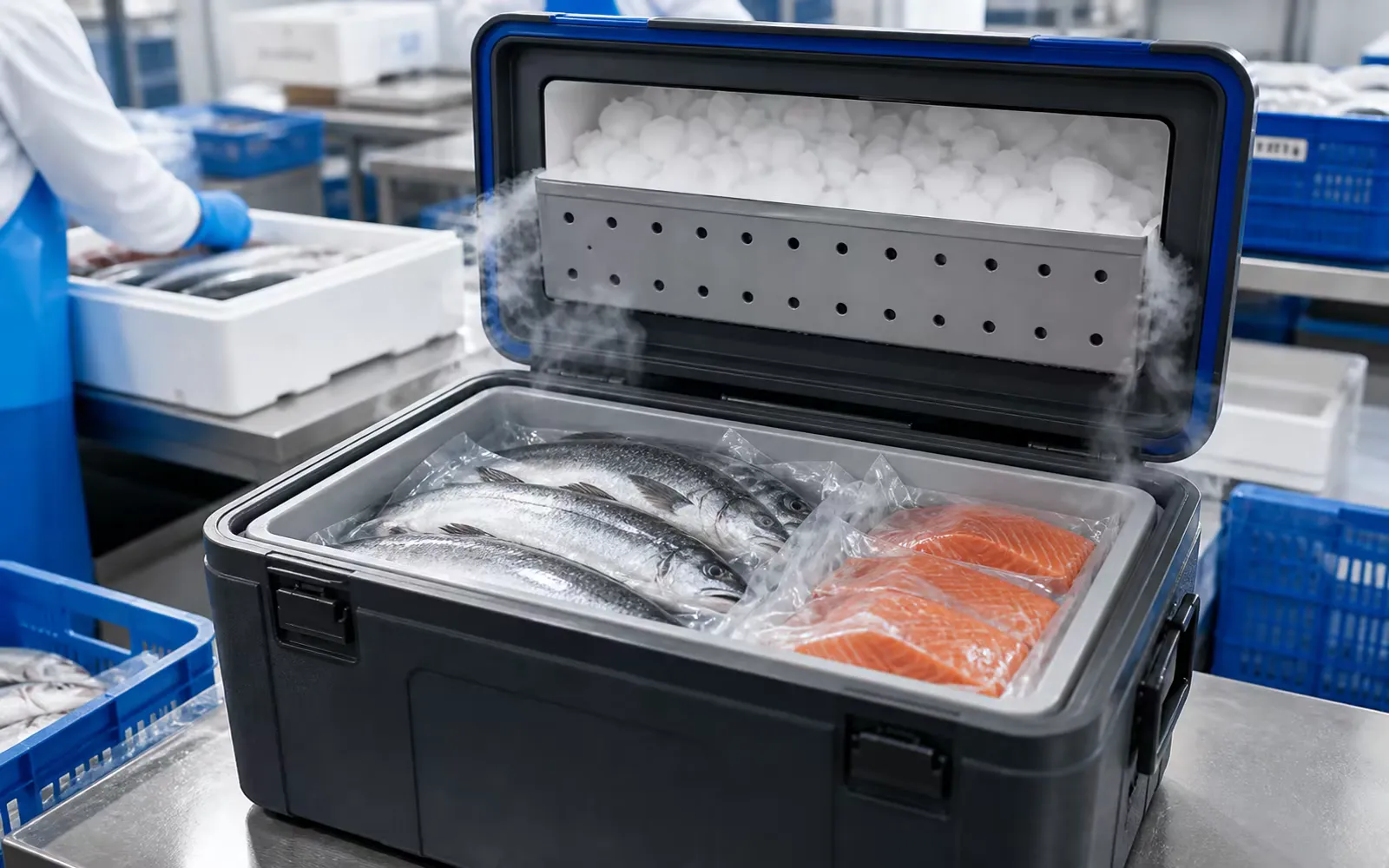 Dry ice application scene: Seafood & Food Transport