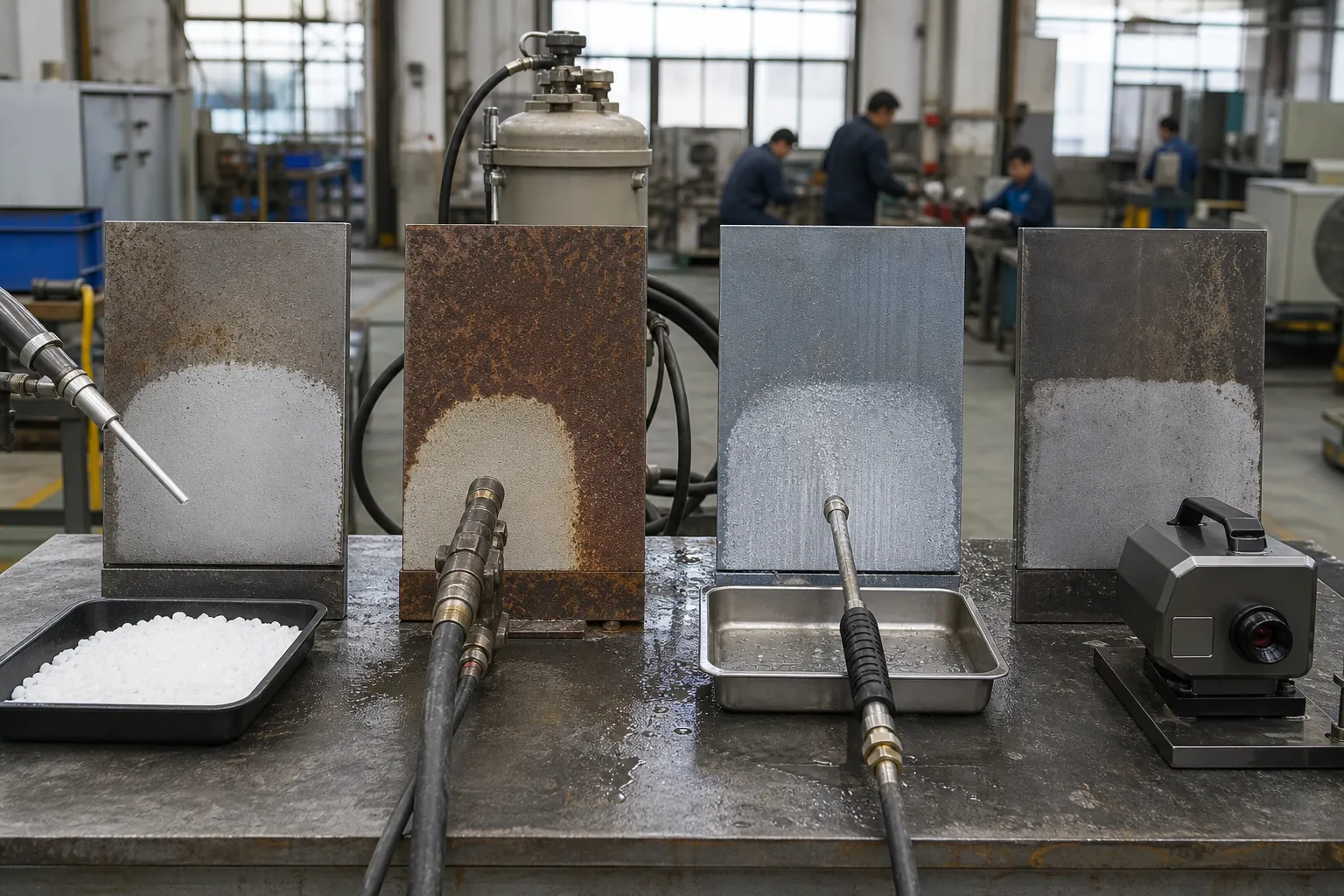 Industrial cleaning technology comparison with equipment and test panels