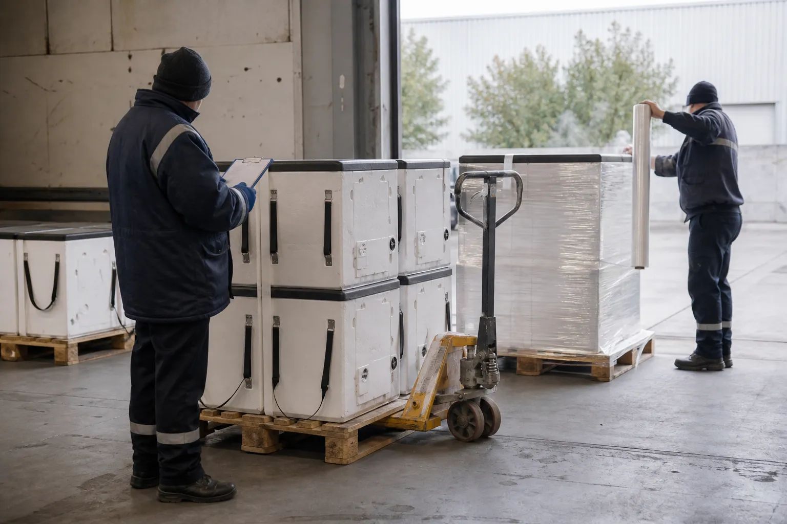 Industrial dry ice products being checked before packing