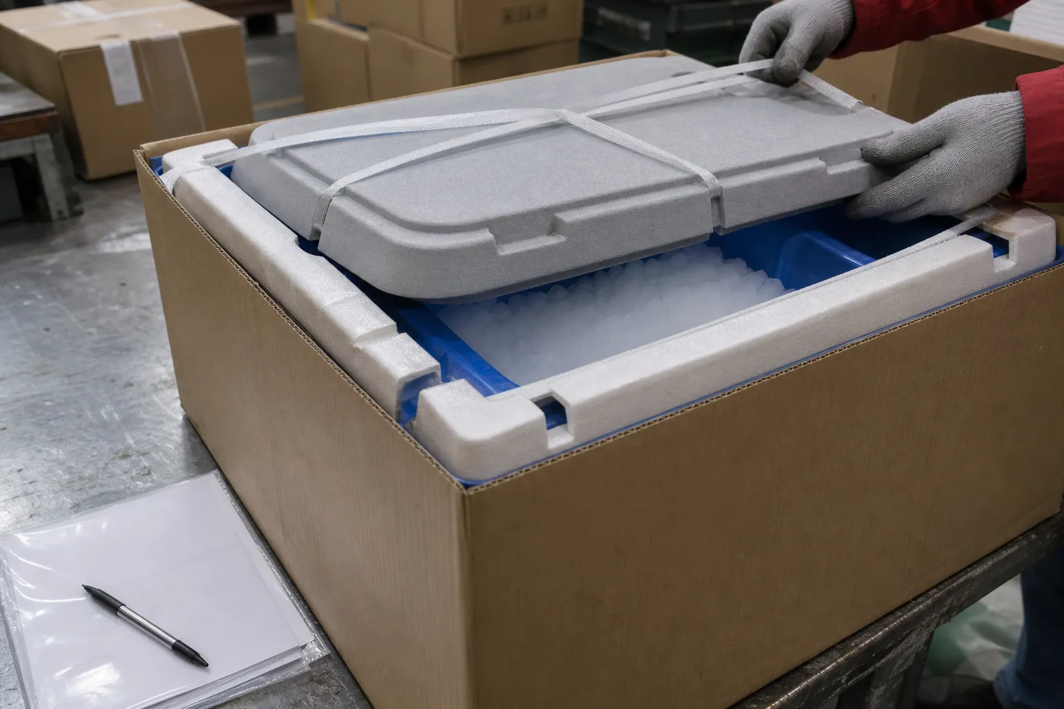 Operator reviewing a vented dry ice shipment and its paperwork