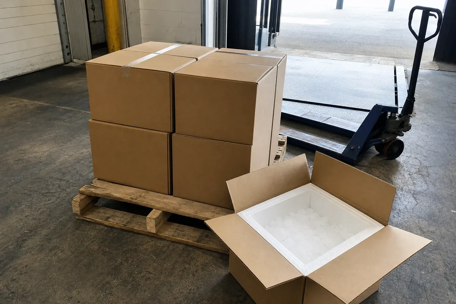 Generic dry ice dispatch staging reference scene