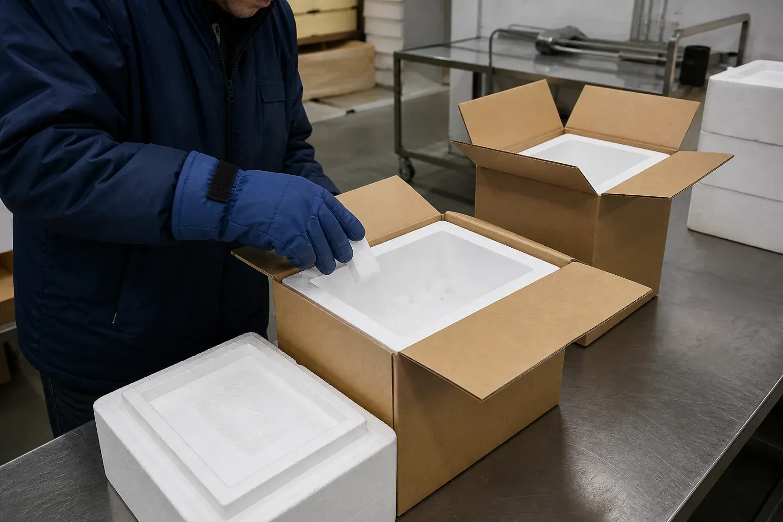 Generic dry ice packaging preparation reference scene