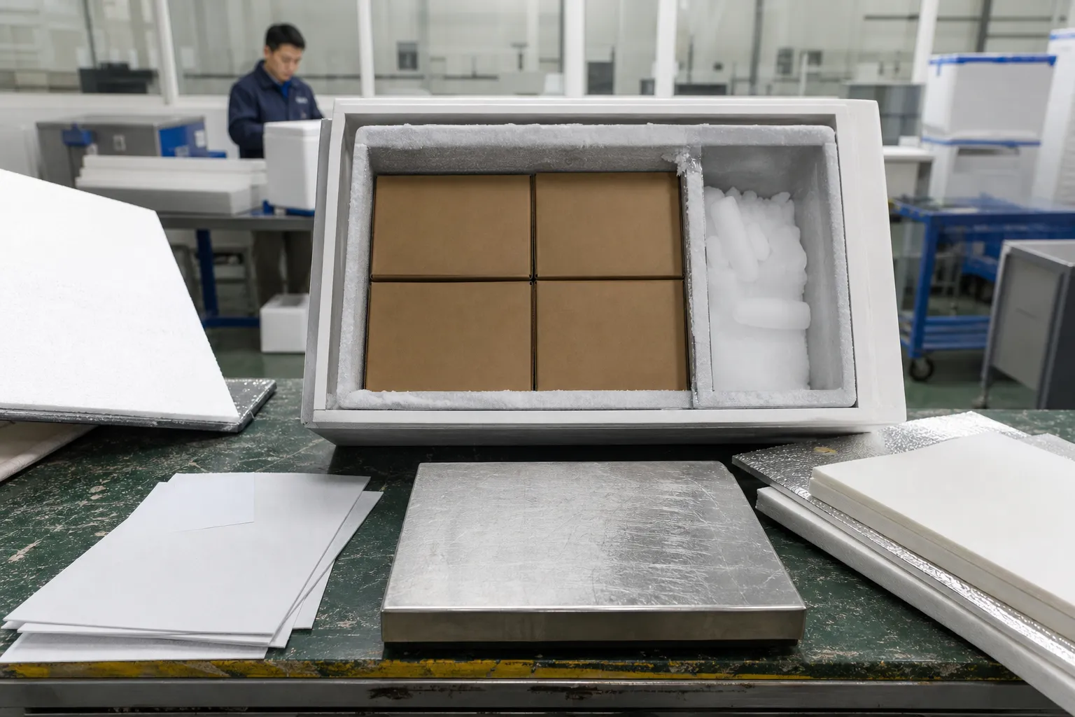 Dry ice shipping pack-out being weighed and prepared