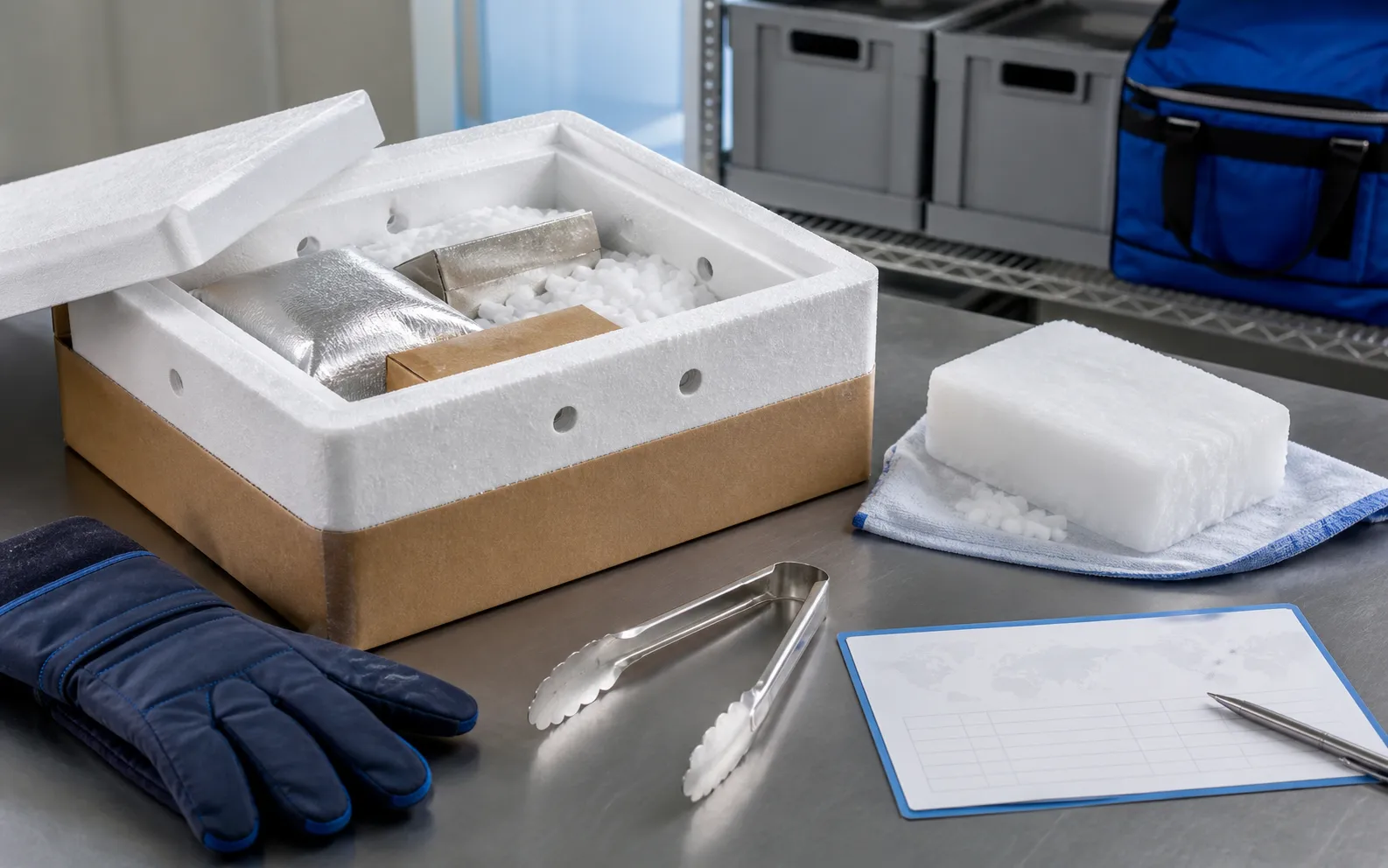 Dry ice procurement, packing and safe-handling preparation